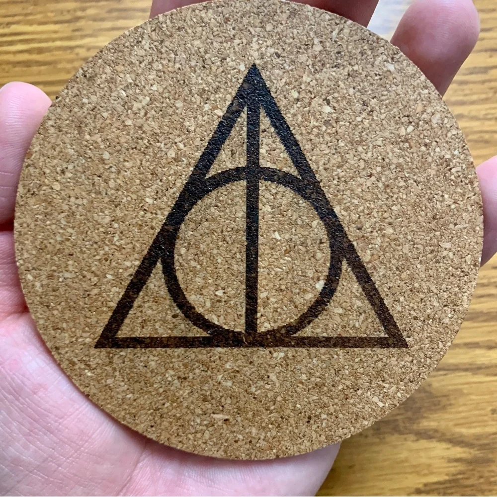 Harry Potter Deathly Hallows Symbol Laser Engraved Cork Coaster